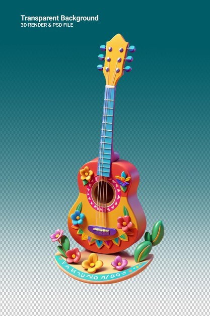 Eine bunte gitarre mit blumen und einer gitarre darauf