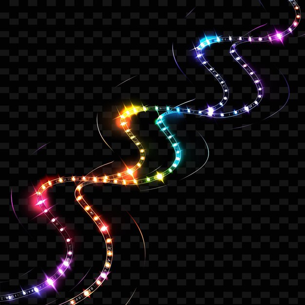 Eine bunte schlange mit vielen farben und einer linie von lichtern darauf
