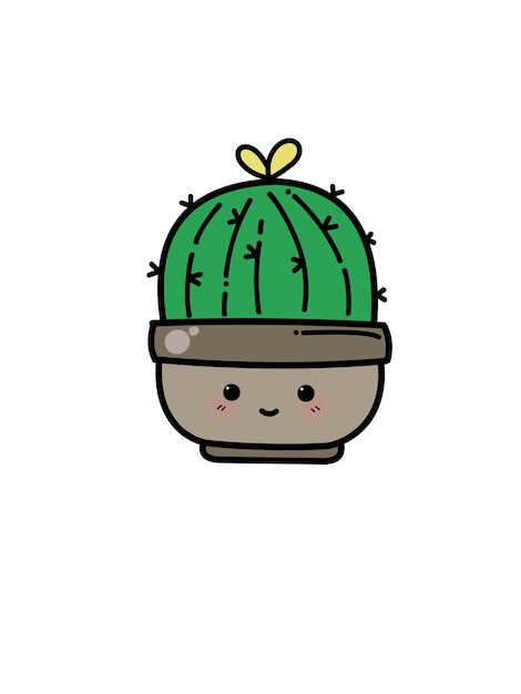 eine Cartoon-Zeichnung einer suckulenten Kaktuspflanze mit einer gelben Blume darauf in einer Brownpot-Animation png