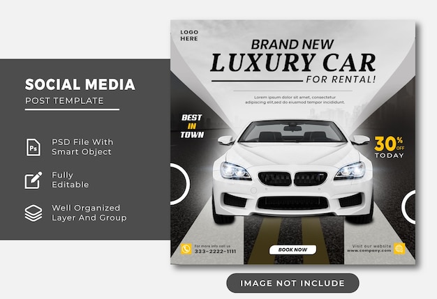 Eine digitale Autowerbung für ein brandneues Luxusauto für Mieter.