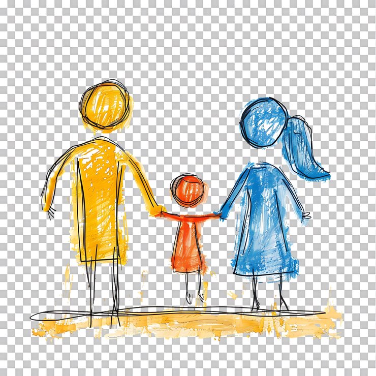 PSD eine familie, die sich an den händen hält und auf einem durchsichtigen hintergrund isoliert ist