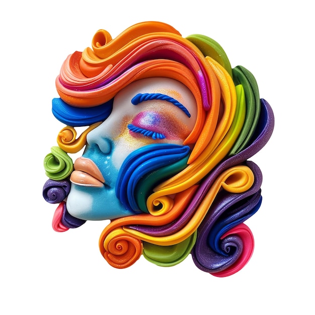 PSD eine farbenfrohe zeichnung einer frau mit regenbogenfarbenem haar