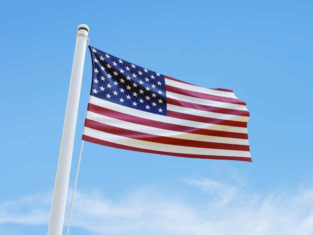 eine Flagge der Vereinigten Staaten fliegt am Himmel