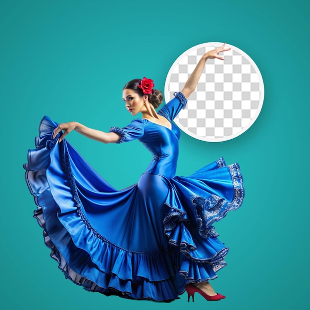 Eine flamenco-tänzerin in einem schönen kleid auf transparentem hintergrund