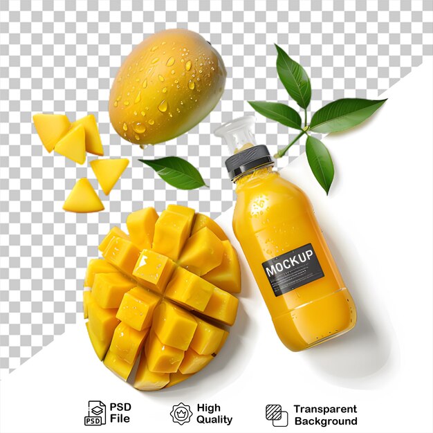 PSD eine flasche mango-saft-mockup auf durchsichtigem hintergrund mit png-datei