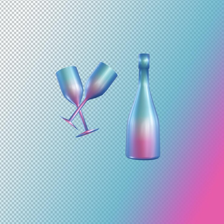 PSD eine flasche und ein glas champagner