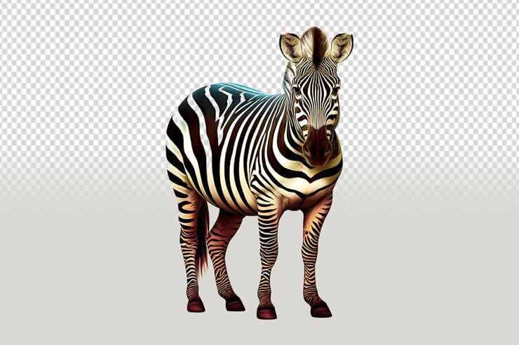 PSD eine fototapete von einem zebra-tier, die auf einem durchsichtigen hintergrund isoliert ist