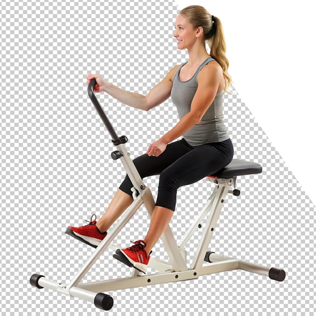 eine Frau fährt ein Sportfahrrad mit einem roten Schuh auf der Rückseite