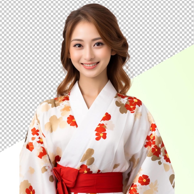PSD eine frau in einem kimono posiert für ein foto