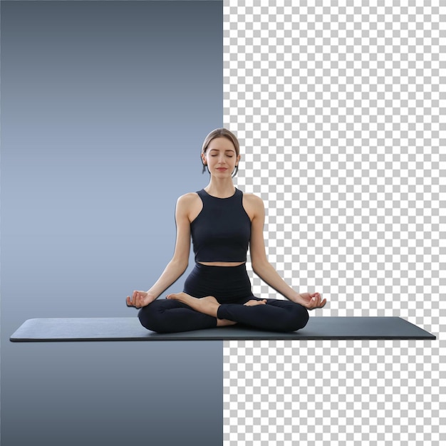 eine Frau in einem schwarzen Outfit übt Yoga