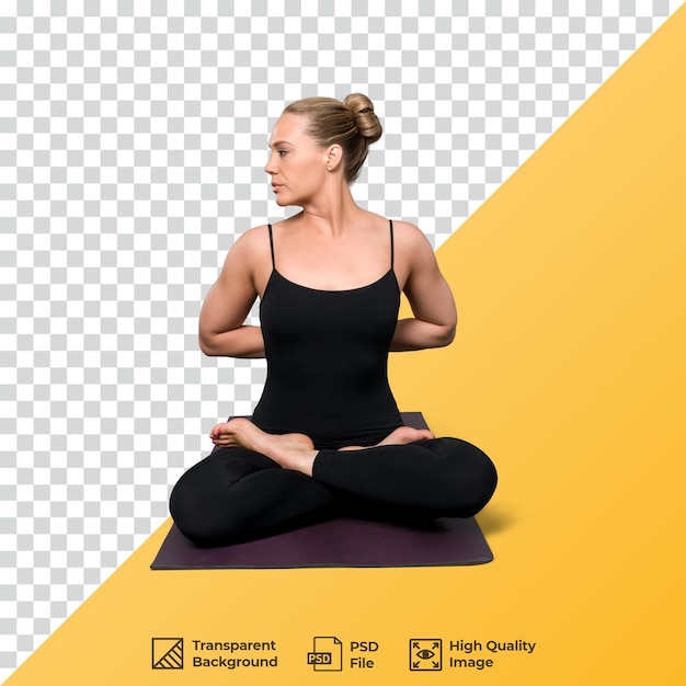 eine Frau in einer Yoga-Position mit einem Bild einer Yoga-Pose