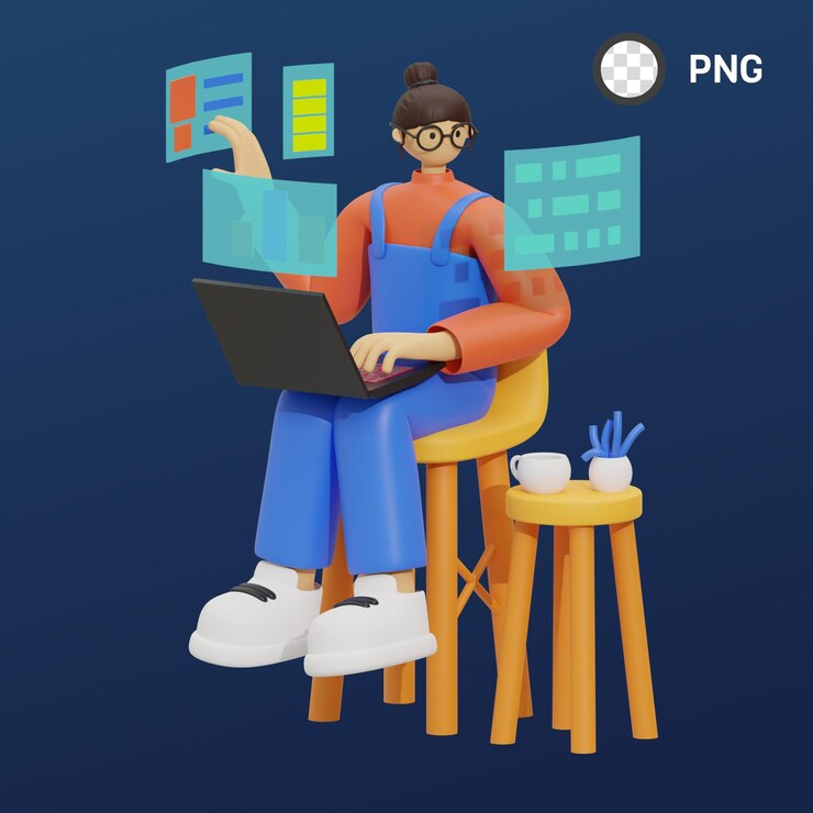 PSD eine frau mit brille und einem laptop vor sich.