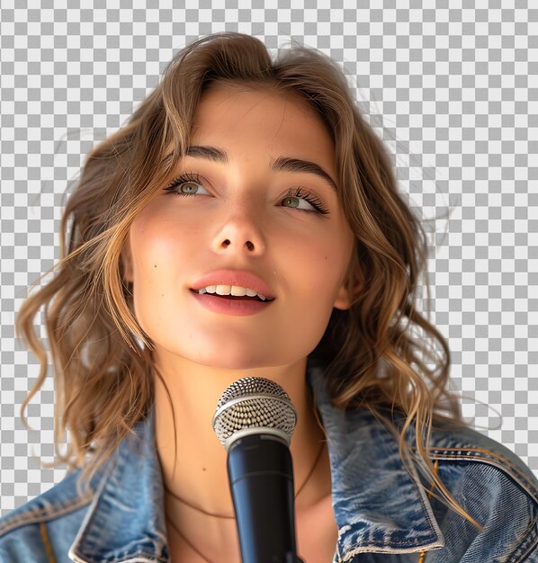 Eine Frau mit Mikrofon singt isoliert auf transparentem Hintergrund