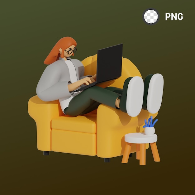 Eine Frau sitzt auf einem Stuhl mit einem Laptop auf dem Schoß.