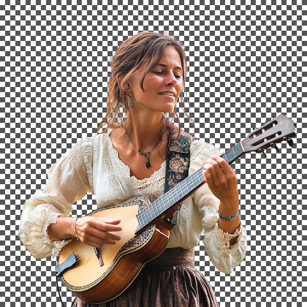 eine Frau spielt Gitarre mit einer Gitarre in der Hand