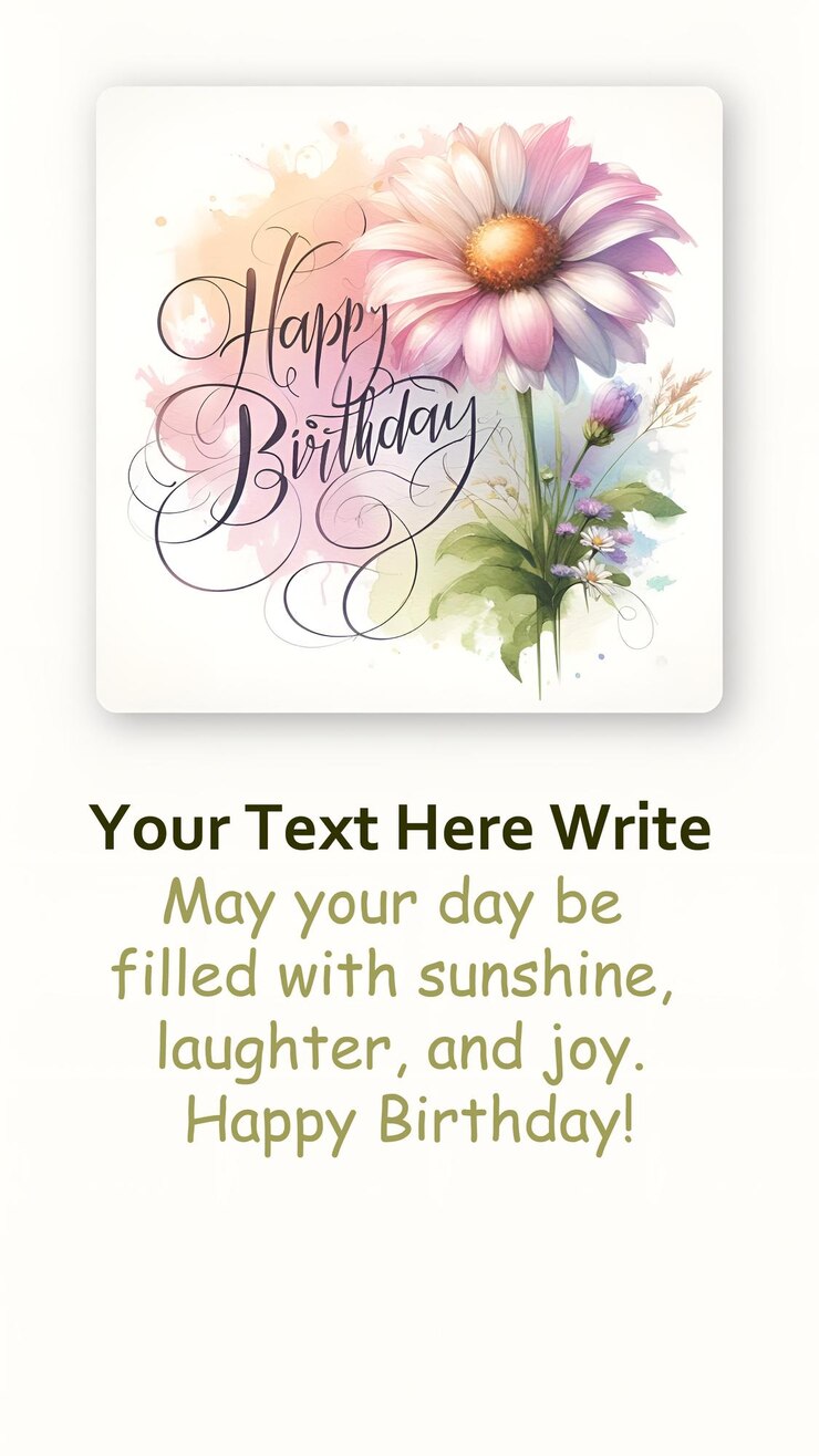 PSD eine geburtstagskarte mit einem bild einer blume, auf der es heißt "glücklicher geburtstag"