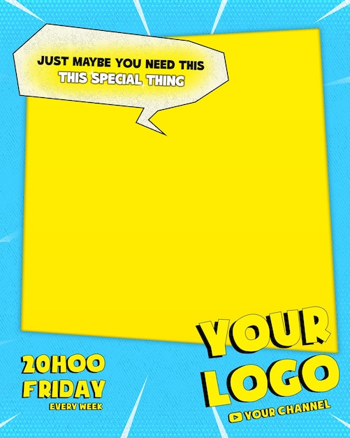 eine gelbe Comic-Poster-Vorlage, auf der Ihr Logo steht