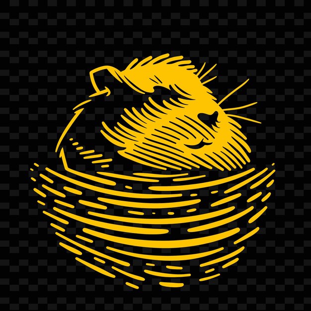 PSD eine gelbe katze in einem korb mit goldener farbe