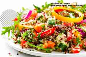 PSD eine gesunde mischung aus nussigem quinoa und geröstetem gemüse auf durchsichtigem hintergrund