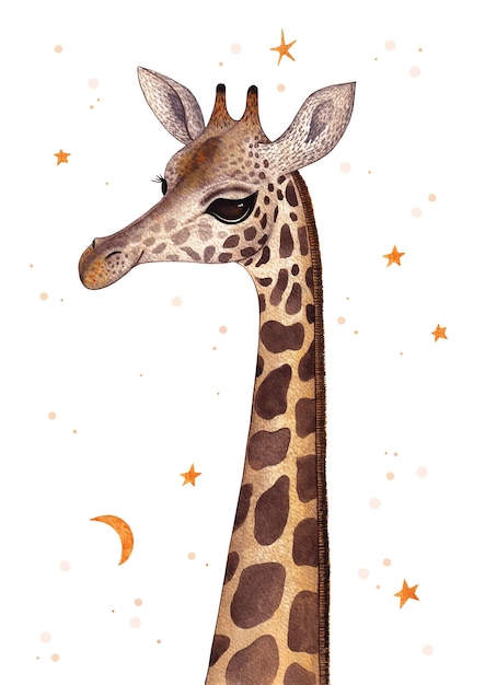 eine Giraffe mit einem Giraffenkopf und dem Mond im Hintergrund