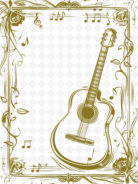 PSD eine gitarre mit einem goldenen rahmen und einem blumigen muster auf dem hintergrund