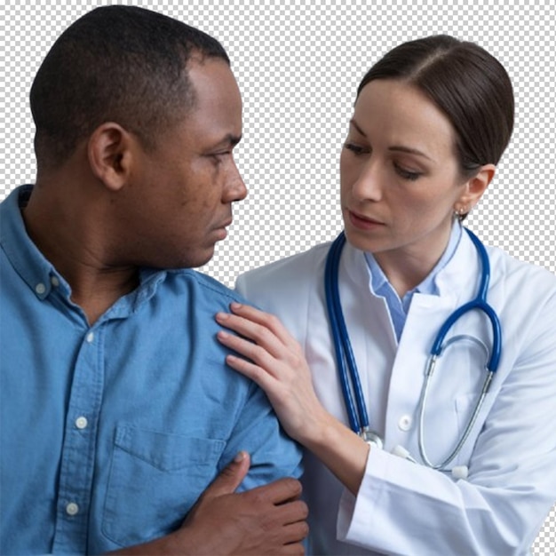 Eine glückliche Ärztin mit einem Patienten im KrankenhausPNG Image