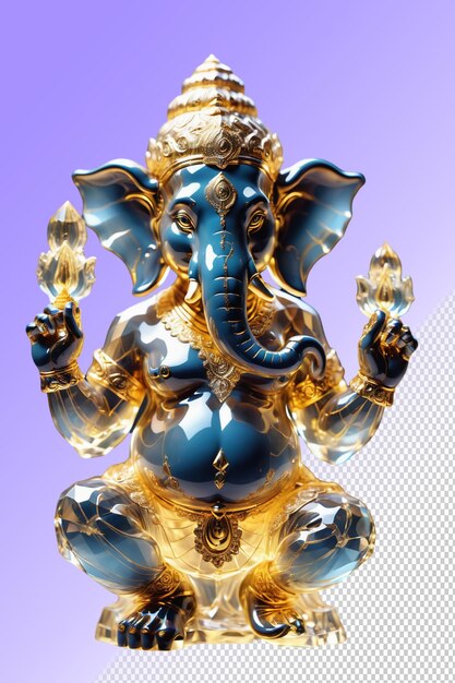 Eine goldene statue eines elefanten mit einem goldenen und blauen hintergrund