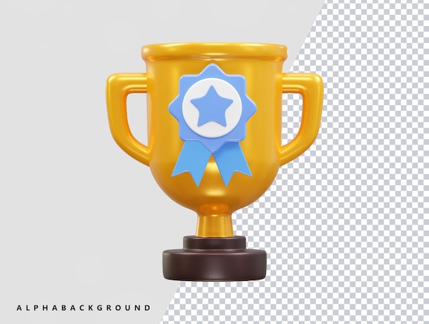 Eine goldene trophäe mit einem blauen stern darauf, auf dem 