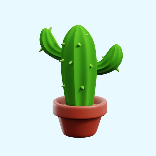 Eine große grüne Kaktuspflanze in einem braunen Keramik-Vase-Pot 3D-Ikonen-Illustration-Rendering-Design