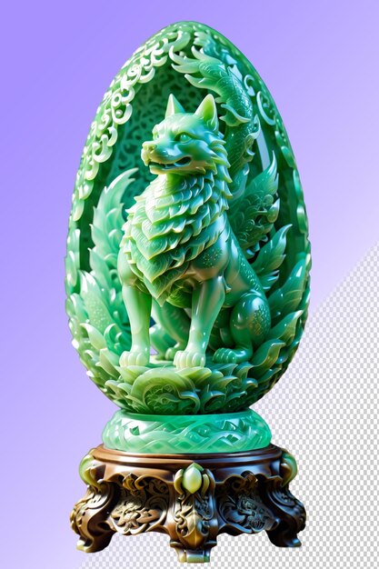 PSD eine grüne und goldene statue eines drachen mit einem drachen darauf