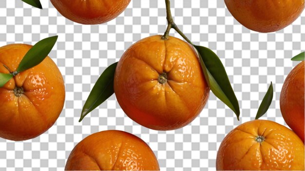 PSD eine gruppe frischer mandarin-orangen, die auf einem durchsichtigen hintergrund isoliert sind