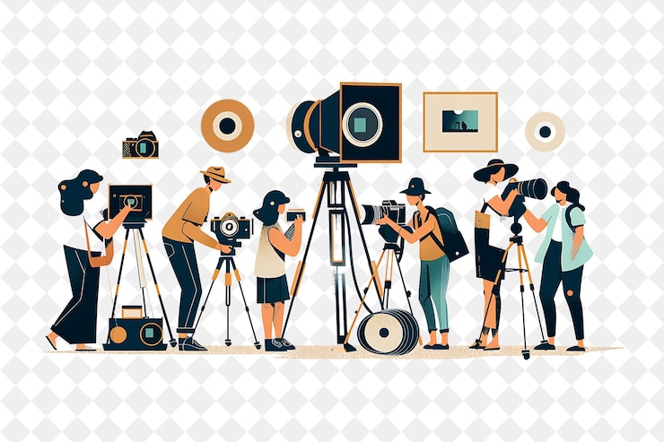 PSD eine gruppe von fotografen steht vor einer kamera