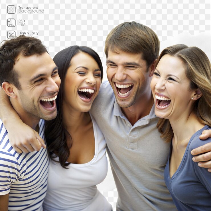 PSD eine gruppe von freunden lacht zusammen und genießt einen lustigen moment
