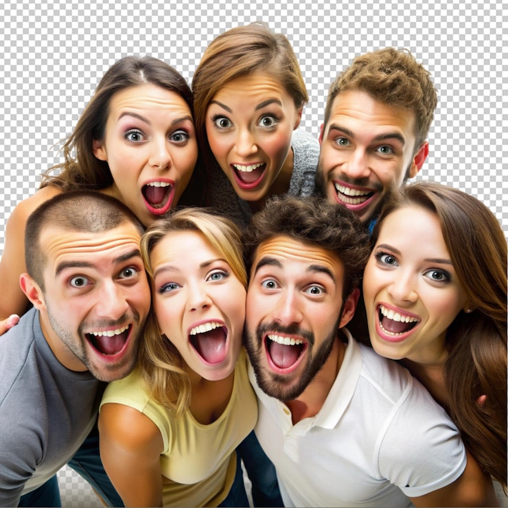 PSD eine gruppe von freunden macht lustige gesichter und posiert zusammen