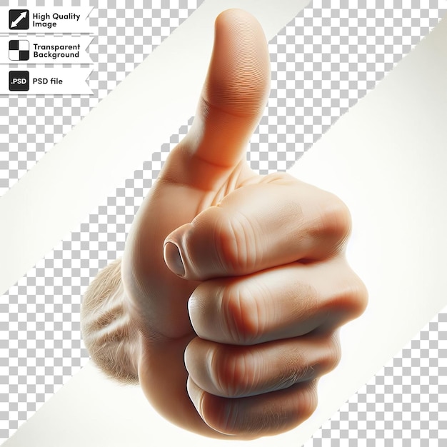 PSD eine hand, die ein thumbs-up-zeichen mit einem bild eines daumen nach oben gibt