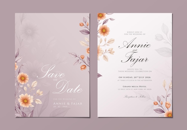 eine Hochzeitseinladung mit einem Blumenmuster auf der Vorderseite