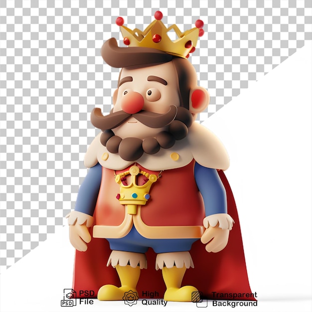 PSD eine karikatur eines königs mit einer krone auf transparentem hintergrund