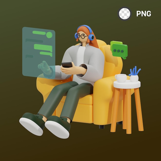 Eine Karikatur eines Mannes mit Kopfhörern und einem Laptop mit dem Namen png darauf.