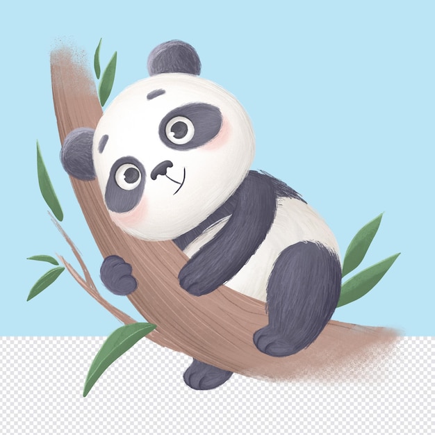 eine Karikatur eines Panda-Bären mit einem Bambuszweig im Hintergrund