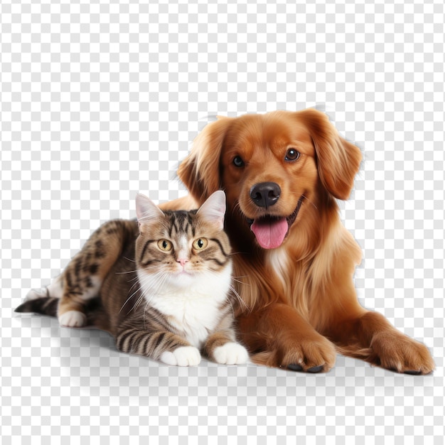 Eine katze und ein hund auf durchsichtigem hintergrund psd.