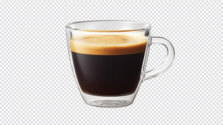 PSD eine kleine espresso-tasse mit einem schaumigen espresso, perfekt für kaffeeliebhaber und cafés, die qualitativ hochwertige brauereien in ihren speisekarten und werbeaktionen präsentieren wollen