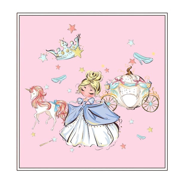 eine kleine Prinzessin mit einem Wagen und ein Wagen mit einer Prinzessin darauf