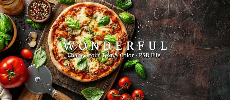 PSD eine köstliche italienische pizza mit frischem basilikum