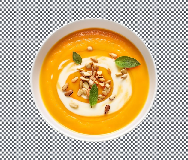 Eine köstliche Kürbissuppe auf einem durchsichtigen Hintergrund
