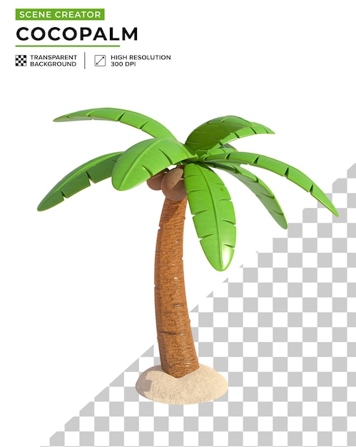 Eine Kokospalme mit Kokosnuss im 3D-Cartoon mit Szene zum Erstellen