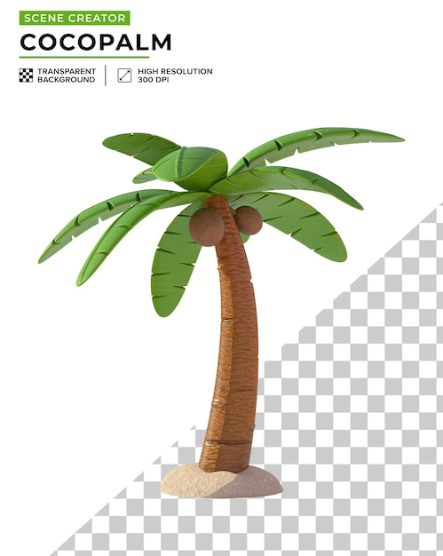 Eine Kokospalme mit Kokosnuss im 3D-Cartoon mit Szene zum Erstellen