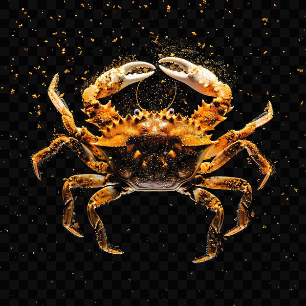 PSD eine krabbe mit gelben augen und einem schwarzen hintergrund mit einem gelben seestern