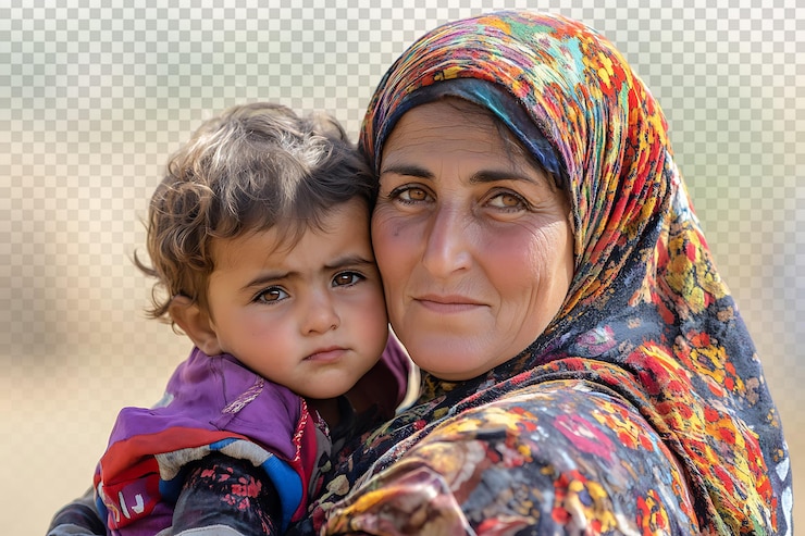 PSD eine kurdische frau und ein kurdisches kind