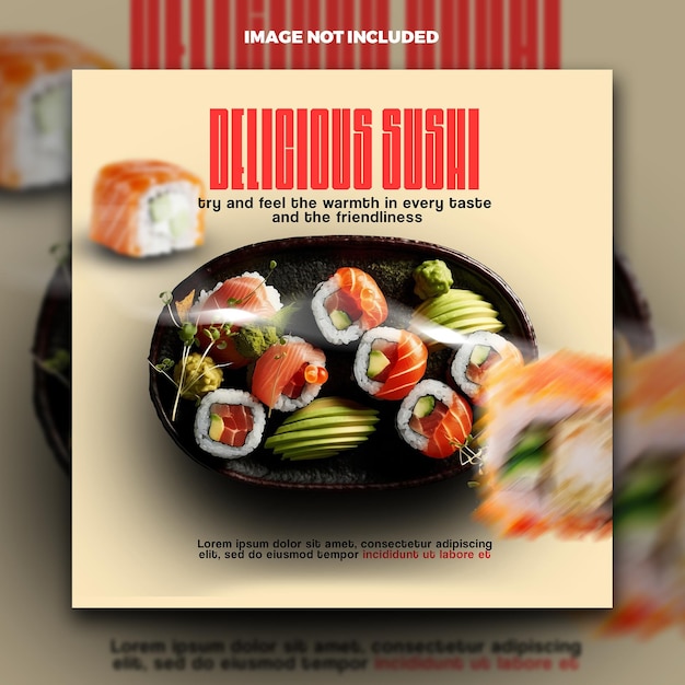 Eine leckere und frische Sushi-Sozial-Media-Vorlage für Instagram-Posts