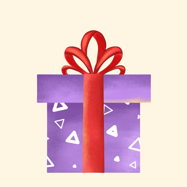 eine lila Geschenkeschachtel mit einem lila Band und einer lila Band
